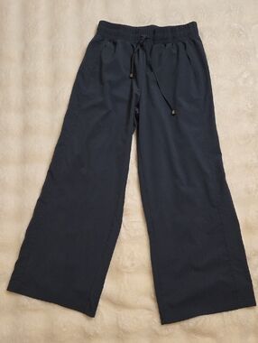 Womens Gray Drawstring Wide-Leg Pants